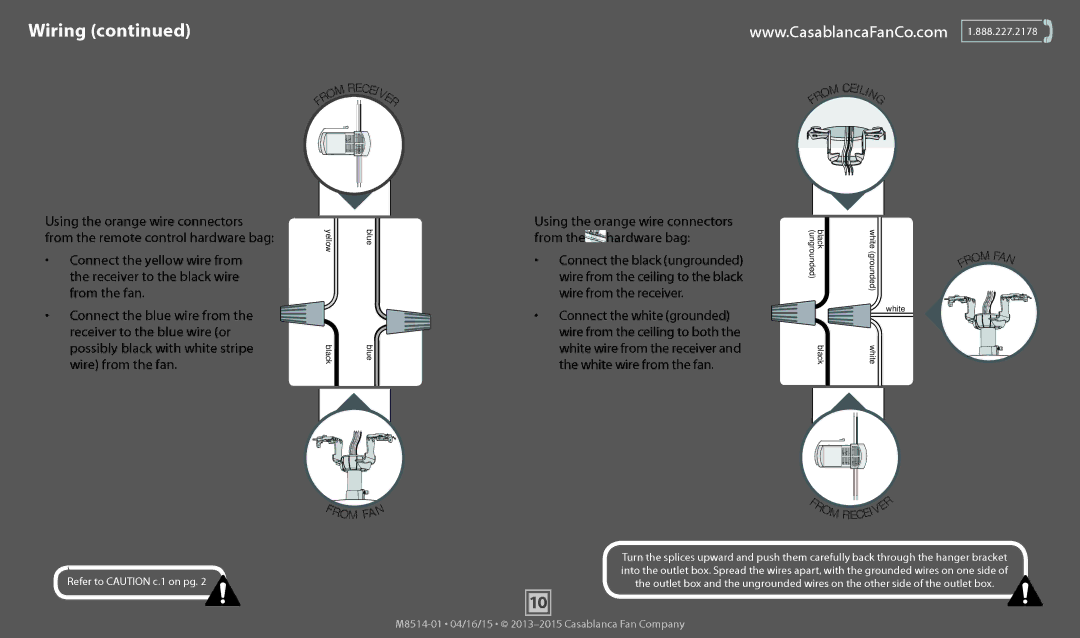 Casablanca Fan Company 59092, 59094 operation manual Using the orange wire connectors from the hardware bag, Om F 