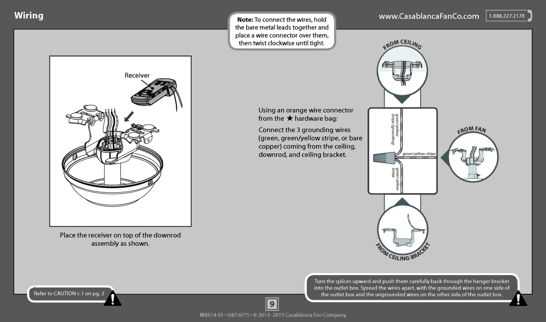 Casablanca Fan Company 59094, 59092 operation manual Wiring, Assembly as shown 