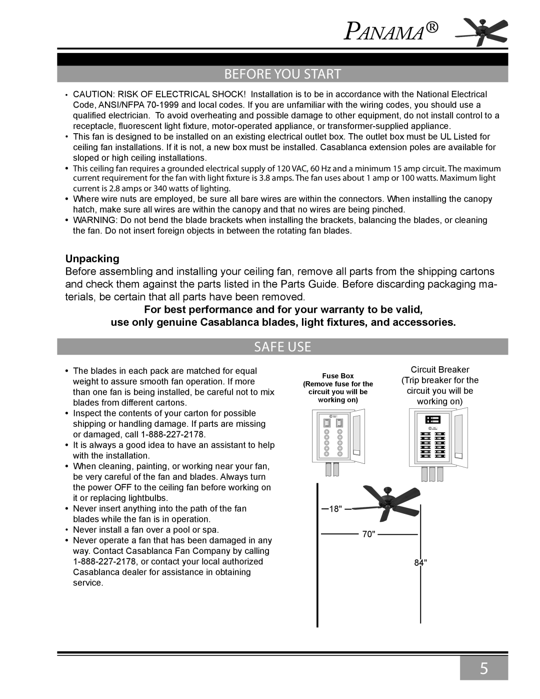 Casablanca Fan Company 6643Z owner manual Before You Start, Safe Use 