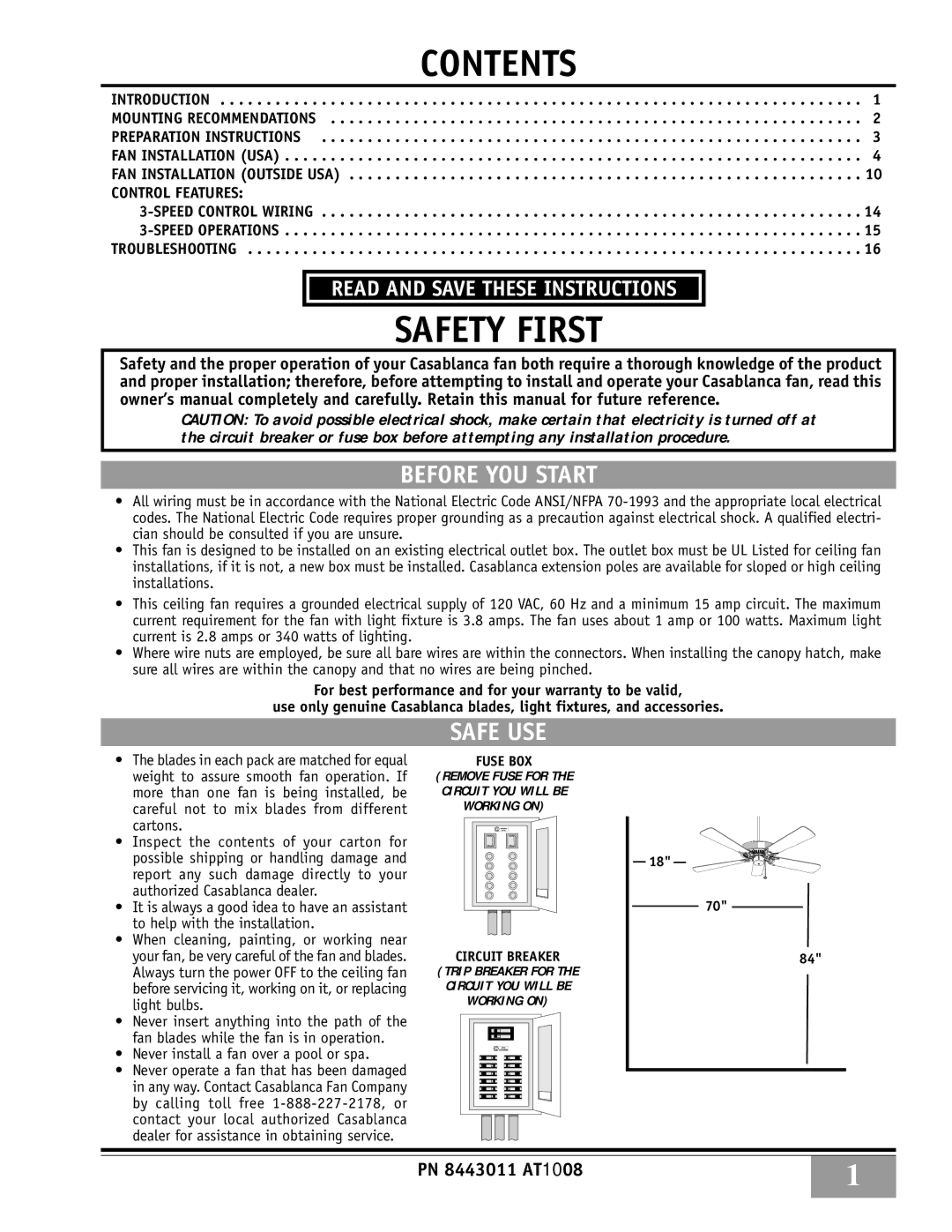 Casablanca Fan Company 84GxxD warranty Contents 