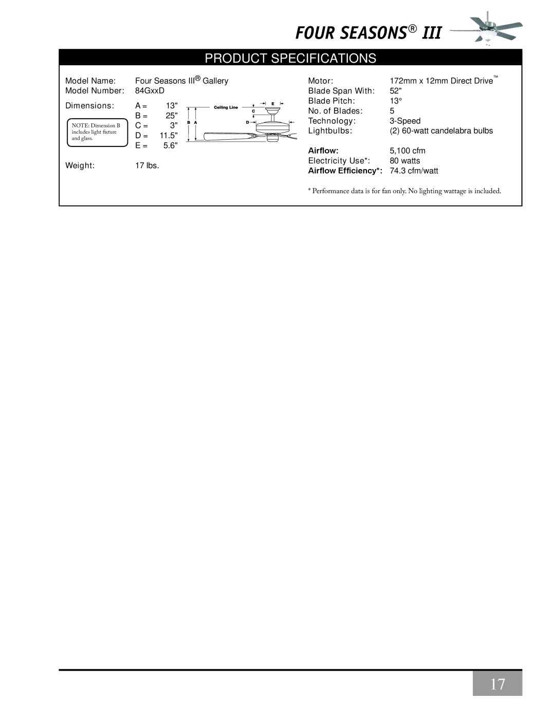 Casablanca Fan Company 84GxxD warranty Product Specifications 