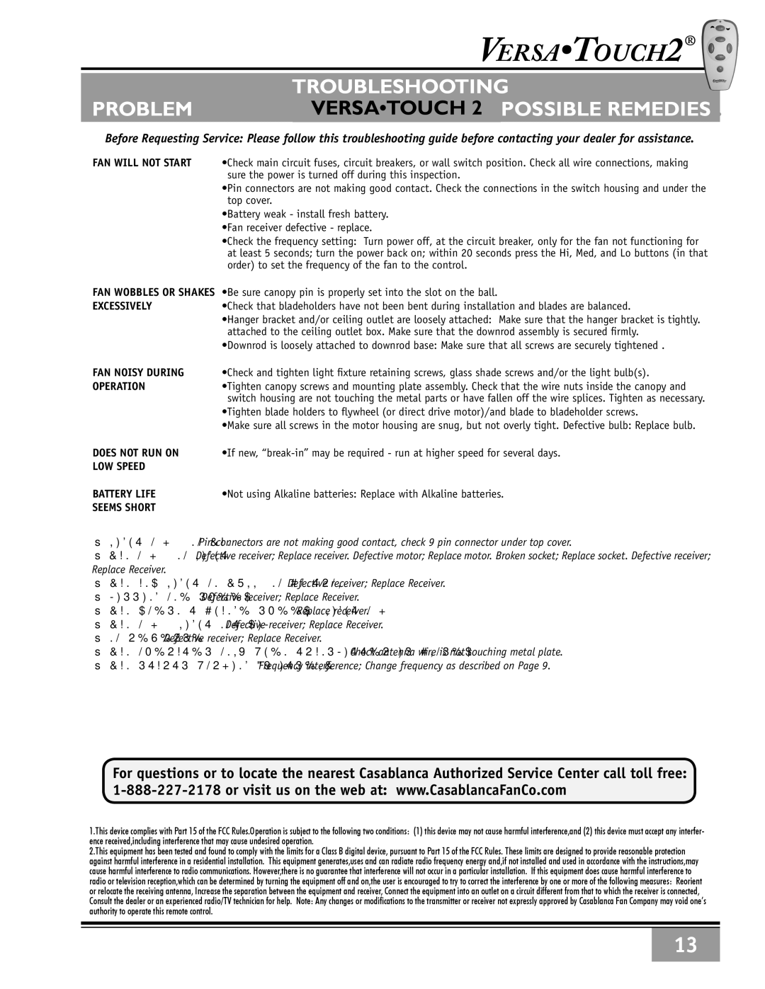 Casablanca Fan Company 86UxxM owner manual Versatouch 