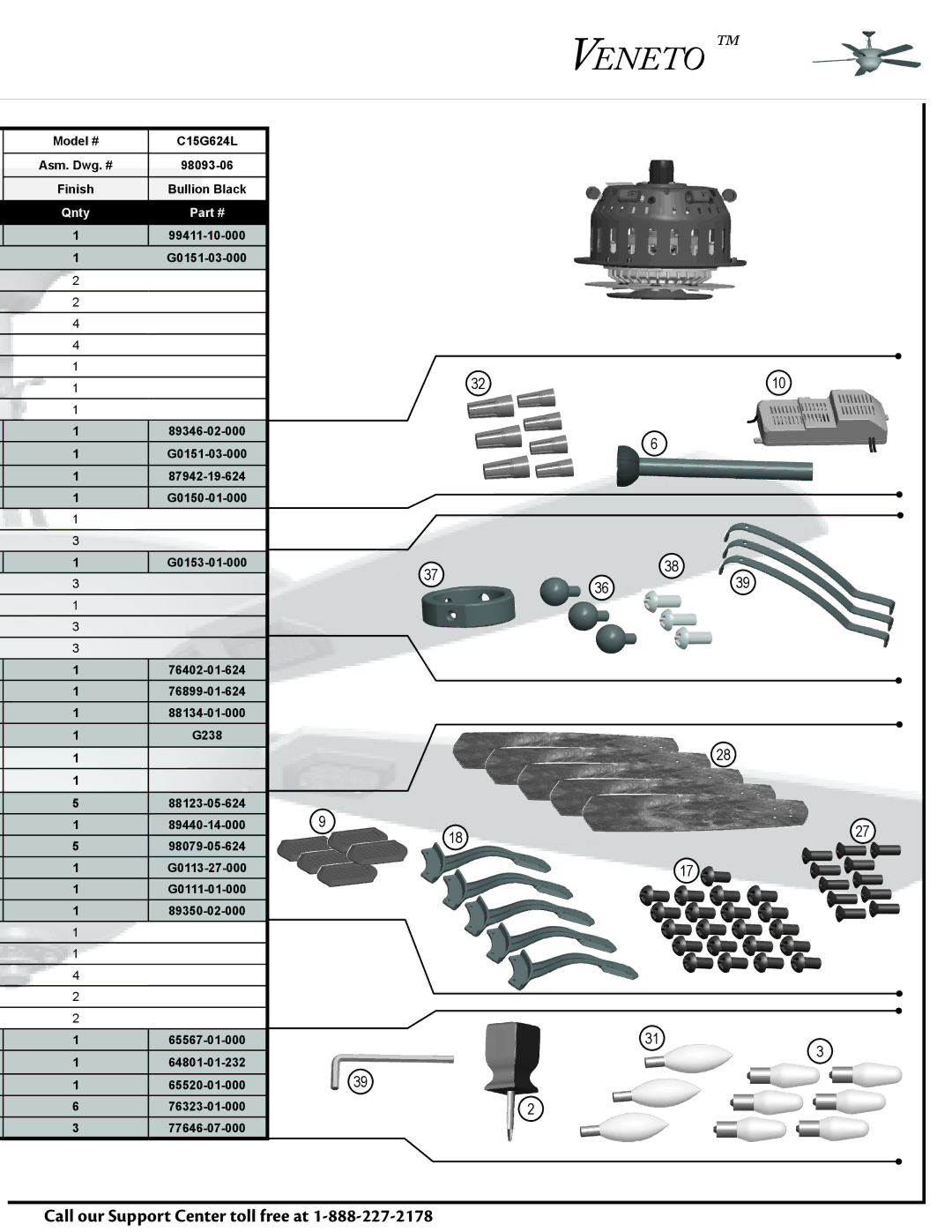 Casablanca Fan Company C15G624L owner manual Veneto 