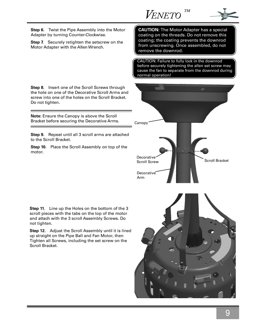 Casablanca Fan Company C15G624L owner manual Canopy Decorative Scroll Bracket Scroll Screw Arm 
