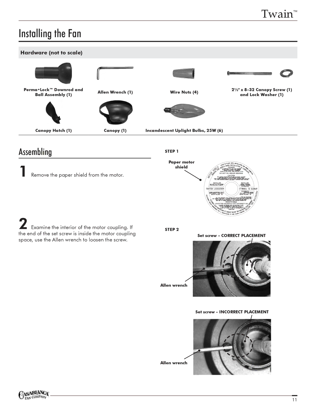 Casablanca Fan Company C25G624FPOMONA owner manual Installing the Fan 