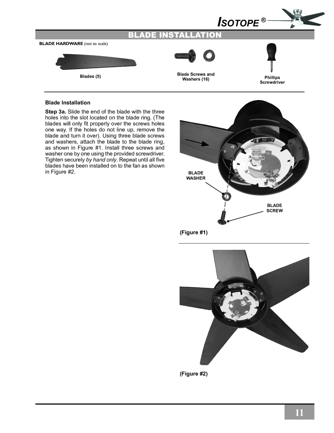 Casablanca Fan Company C30G45L owner manual Blade Installation 