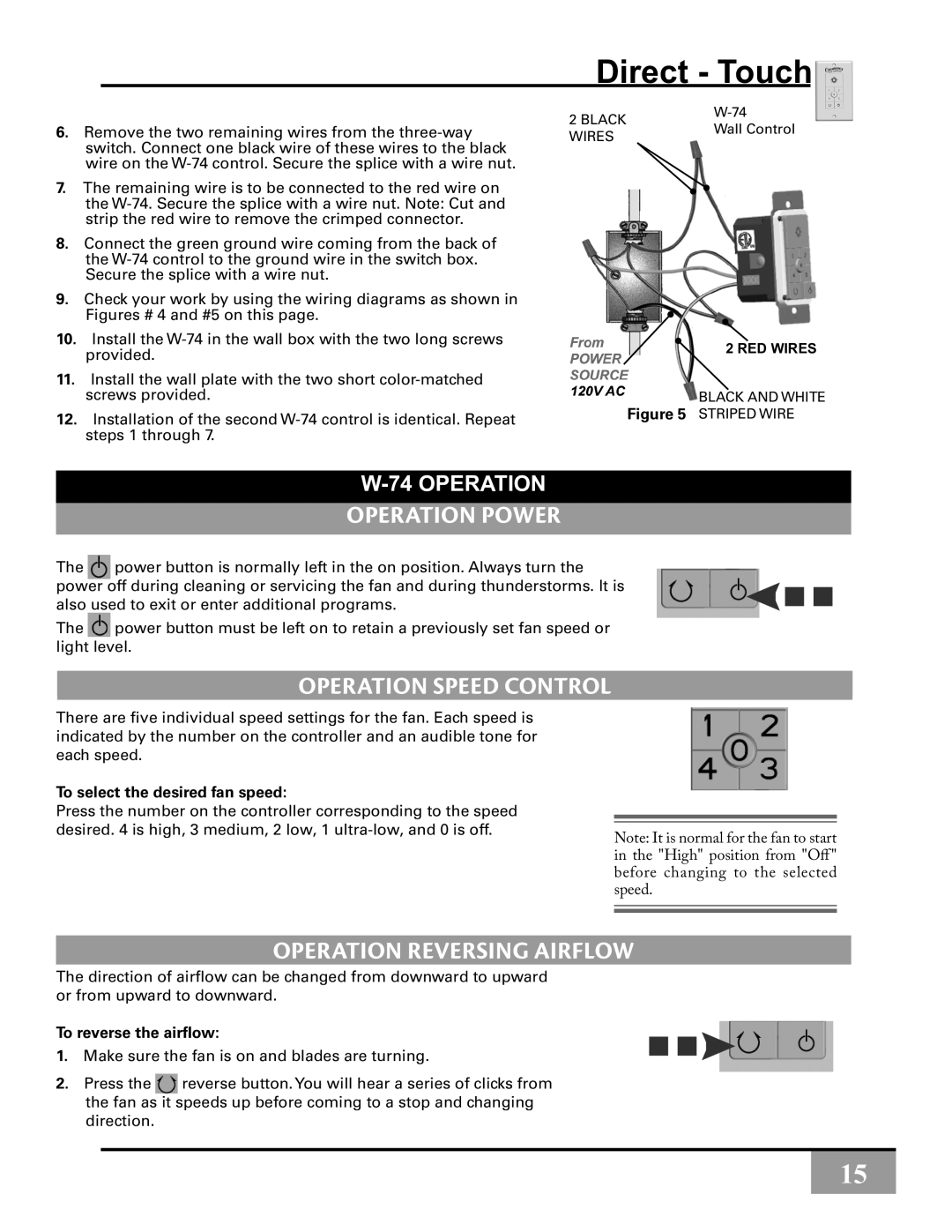 Casablanca Fan Company C30G45L Operation Reversing Airflow, To select the desired fan speed, To reverse the airflow 