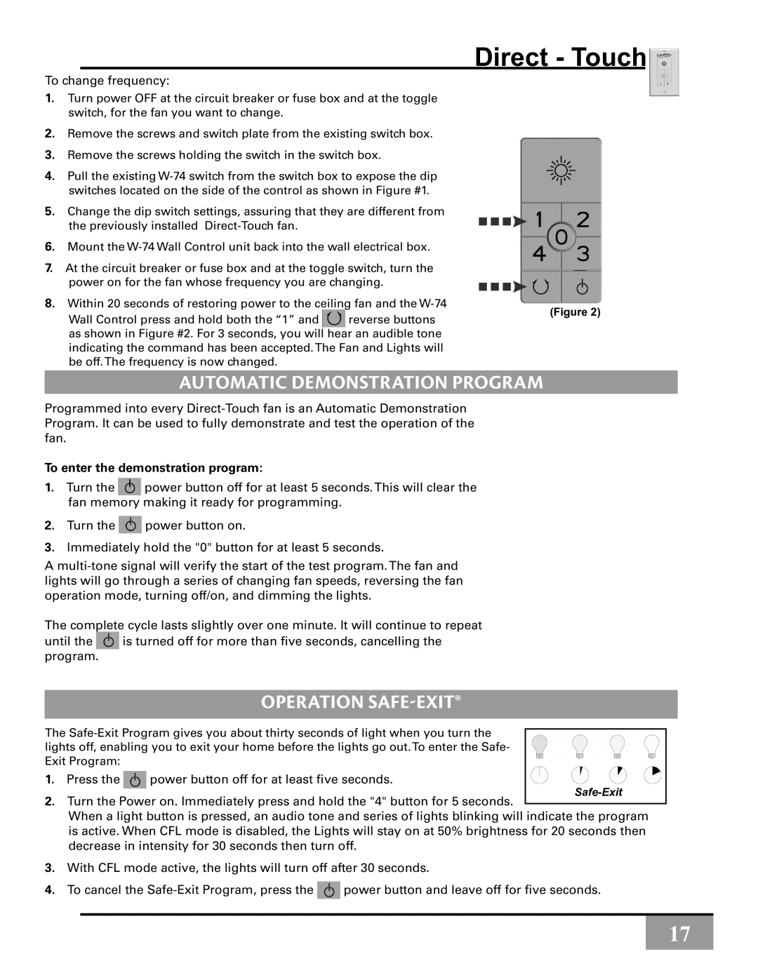 Casablanca Fan Company C30G45L Automatic Demonstration Program, Operation Safe-Exit, To enter the demonstration program 