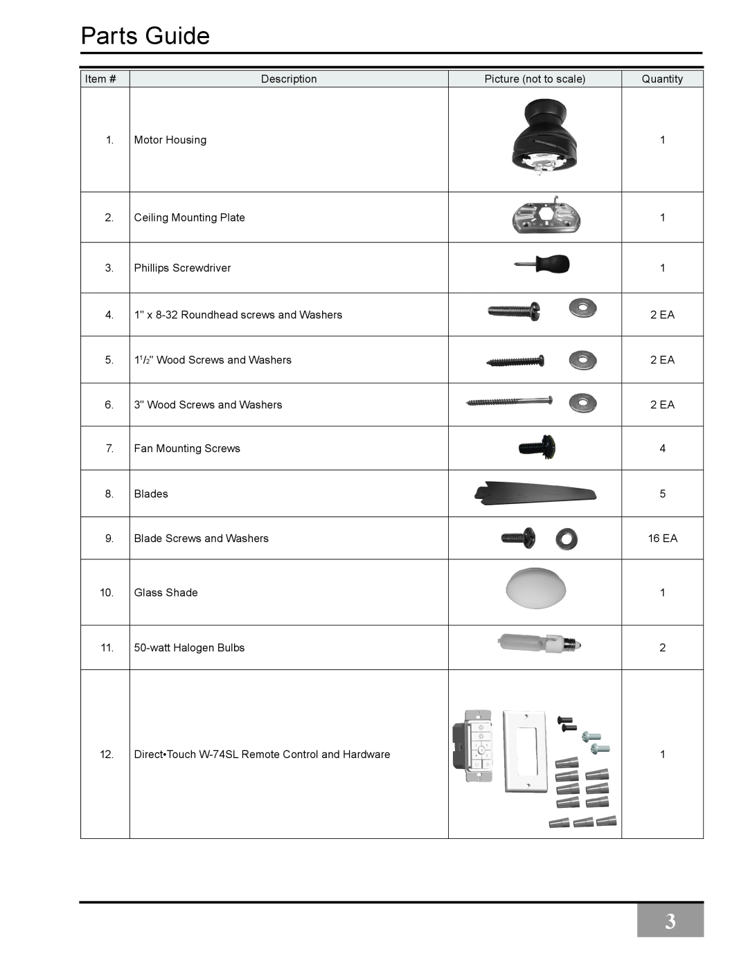 Casablanca Fan Company C30G45L owner manual Parts Guide 