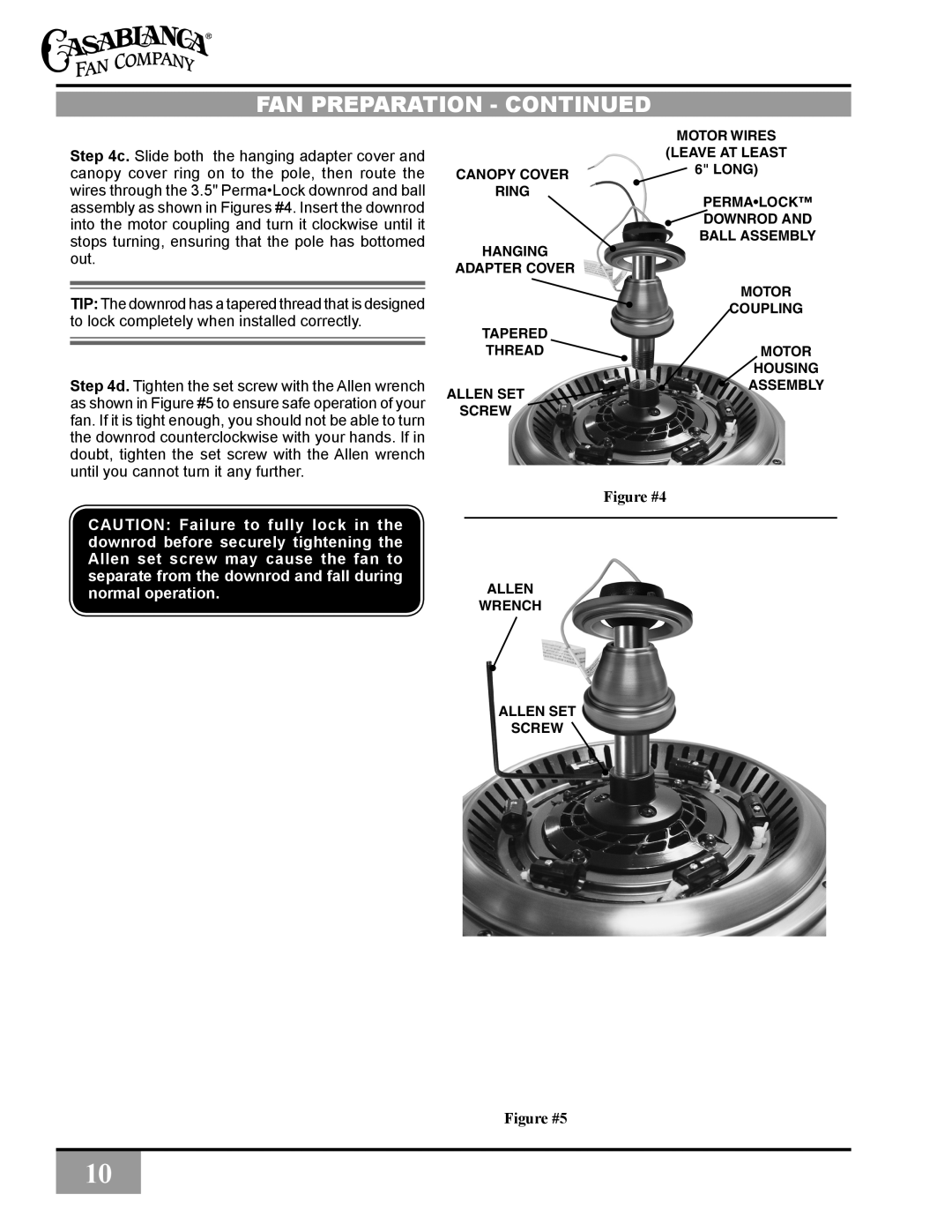 Casablanca Fan Company C31UxxZ owner manual Fan Preparation - continued, Figure #4, Figure #5 