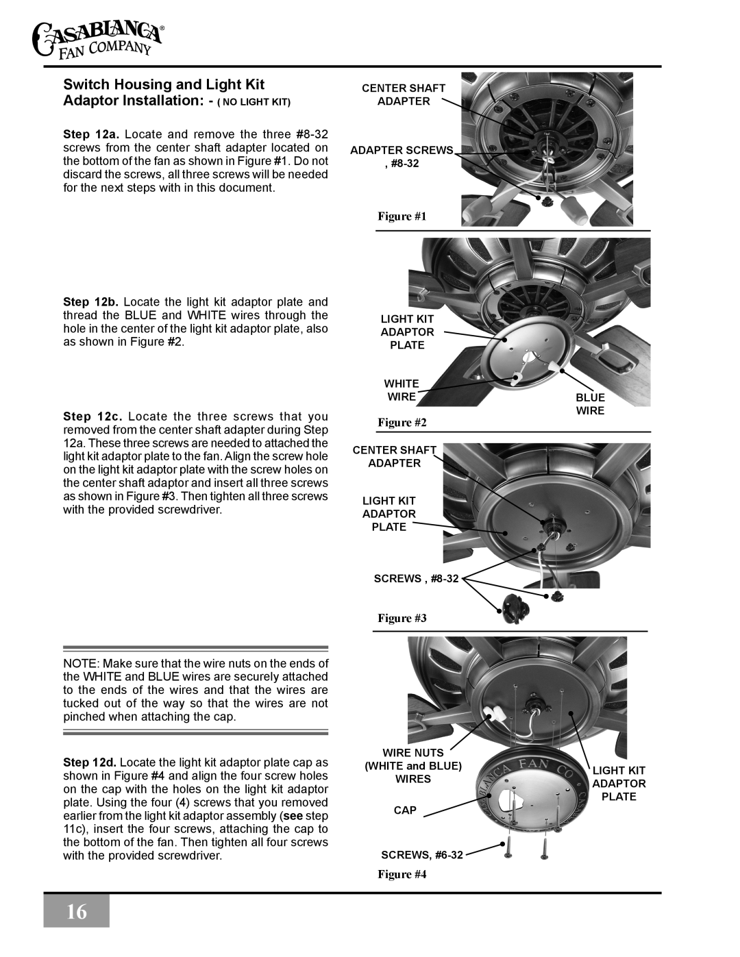 Casablanca Fan Company C31UxxZ Switch Housing and Light Kit Adaptor Installation - NO LIGHT KIT, Figure #1, Figure #2 