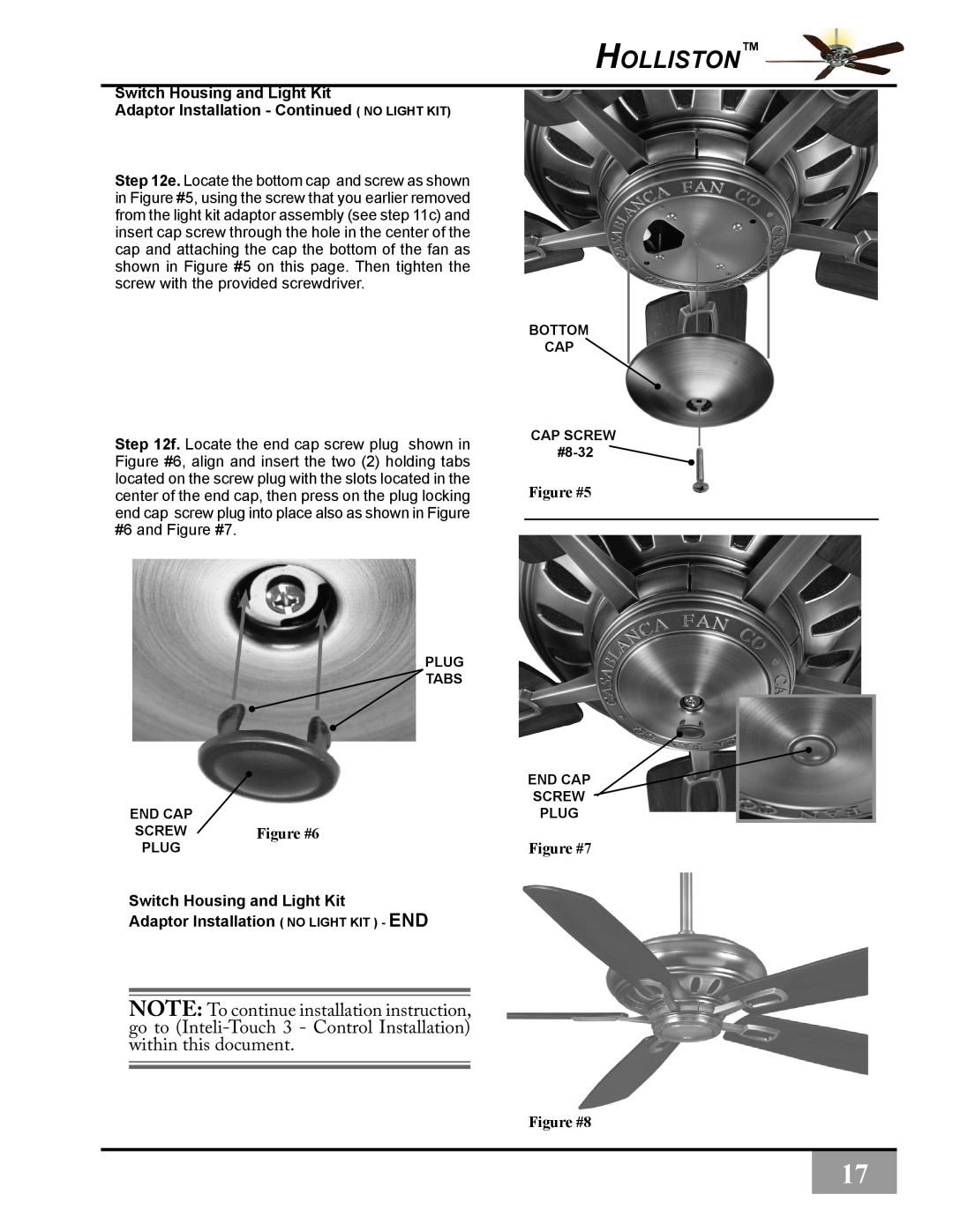 Casablanca Fan Company C31UxxZ Switch Housing and Light Kit, Adaptor Installation - Continued NO LIGHT KIT, Figure #8 