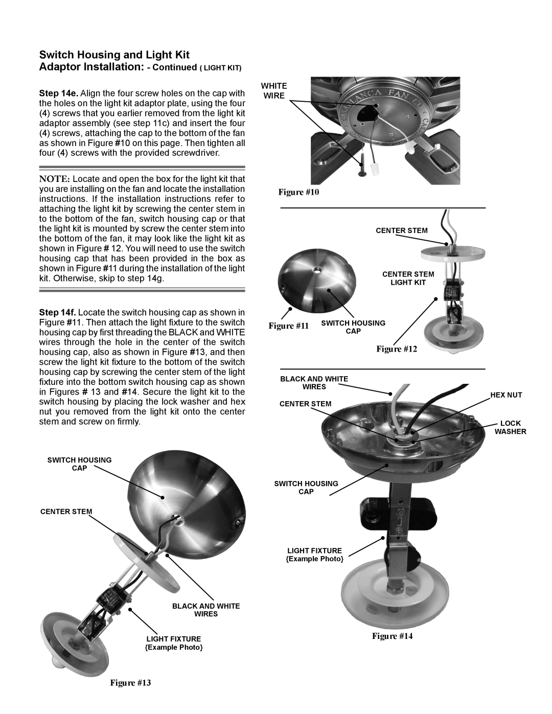 Casablanca Fan Company C31UxxZ Figure #10, Figure #11, Figure #12, Figure #14, Figure #13, Switch Housing and Light Kit 