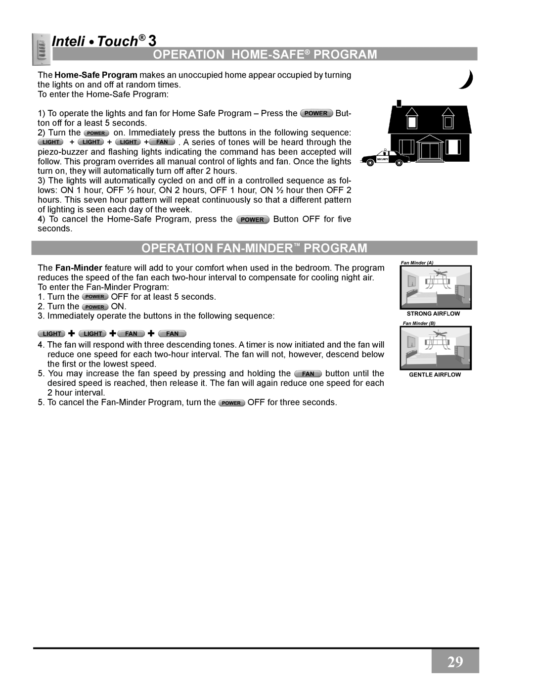 Casablanca Fan Company C31UxxZ owner manual Operation Home-Safe Program, Operation Fan-Minder Program, + + + 