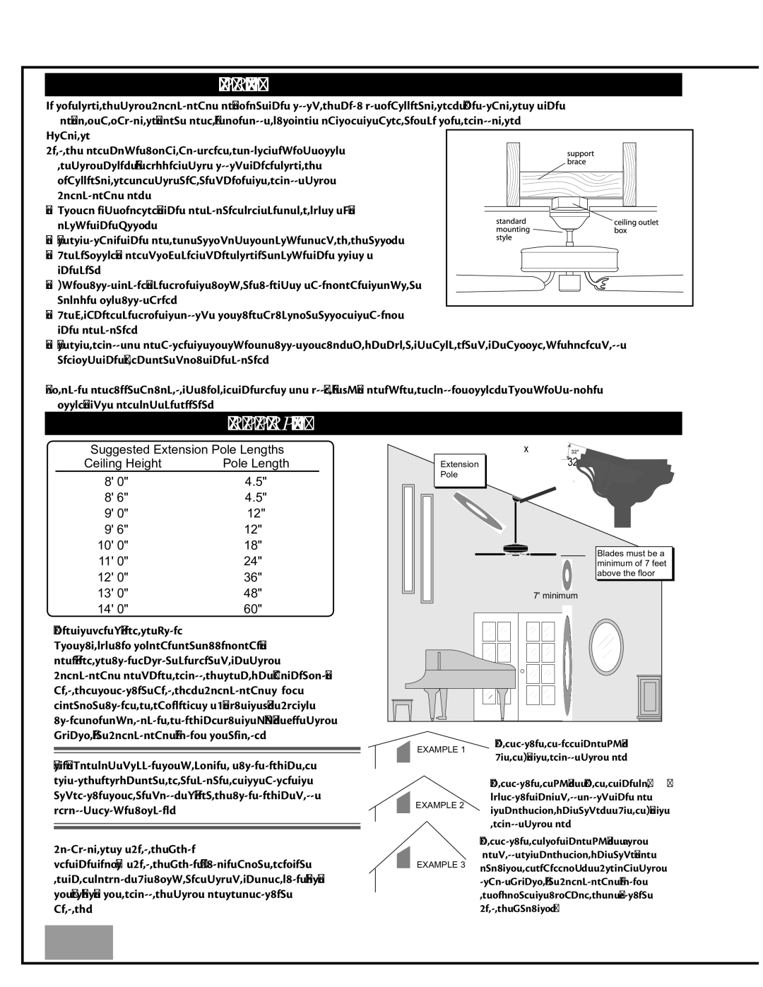 Casablanca Fan Company C45GxxxB owner manual Mounting Recommendations, Sloped Ceiling Installation, Fan Size 