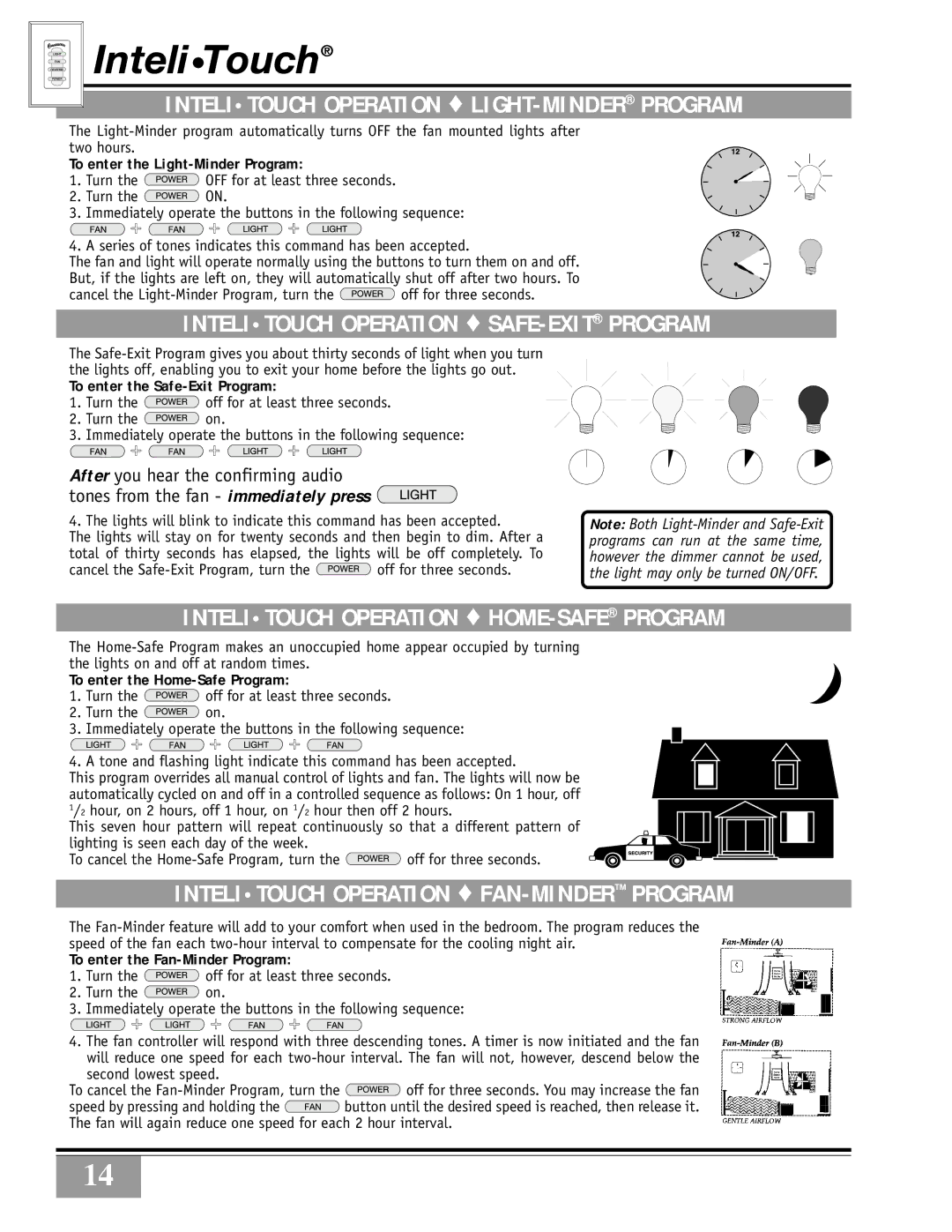 Casablanca Fan Company Casablanca 19th Century manual Intelitouch Operation LIGHT-MINDERPROGRAM 