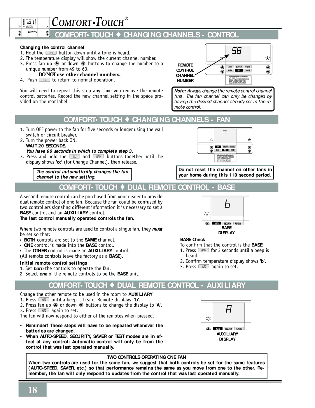 Casablanca Fan Company Casablanca Brescia Gallery Edition owner manual Comforttouch Changing Channels Control 