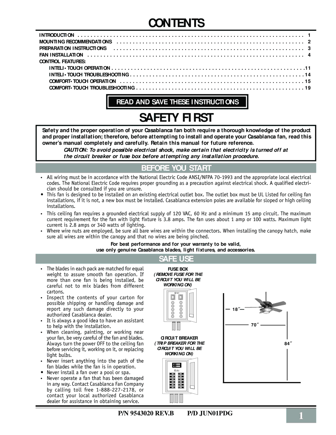 Casablanca Fan Company Casablanca Brescia Gallery Edition owner manual Safety First 