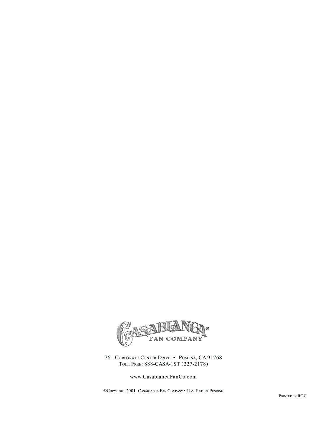 Casablanca Fan Company Casablanca Brescia Gallery Edition owner manual Toll Free 888-CASA-1ST 