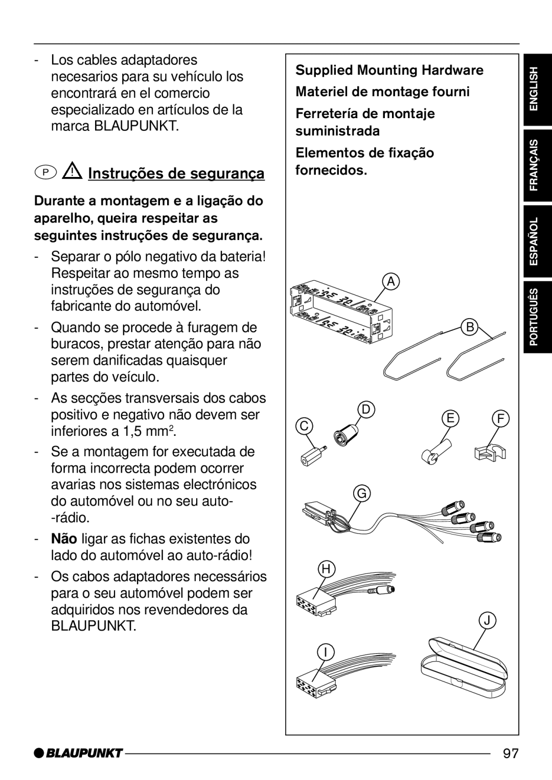 Casablanca Fan Company CD50 operating instructions Instruções de segurança, Blaupunkt 