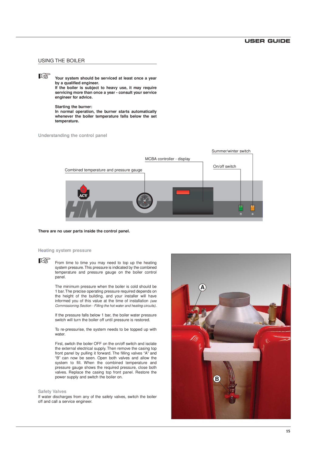 Casablanca Fan Company HM 101 manual User Guide, Using the Boiler, Understanding the control panel, Heating system pressure 