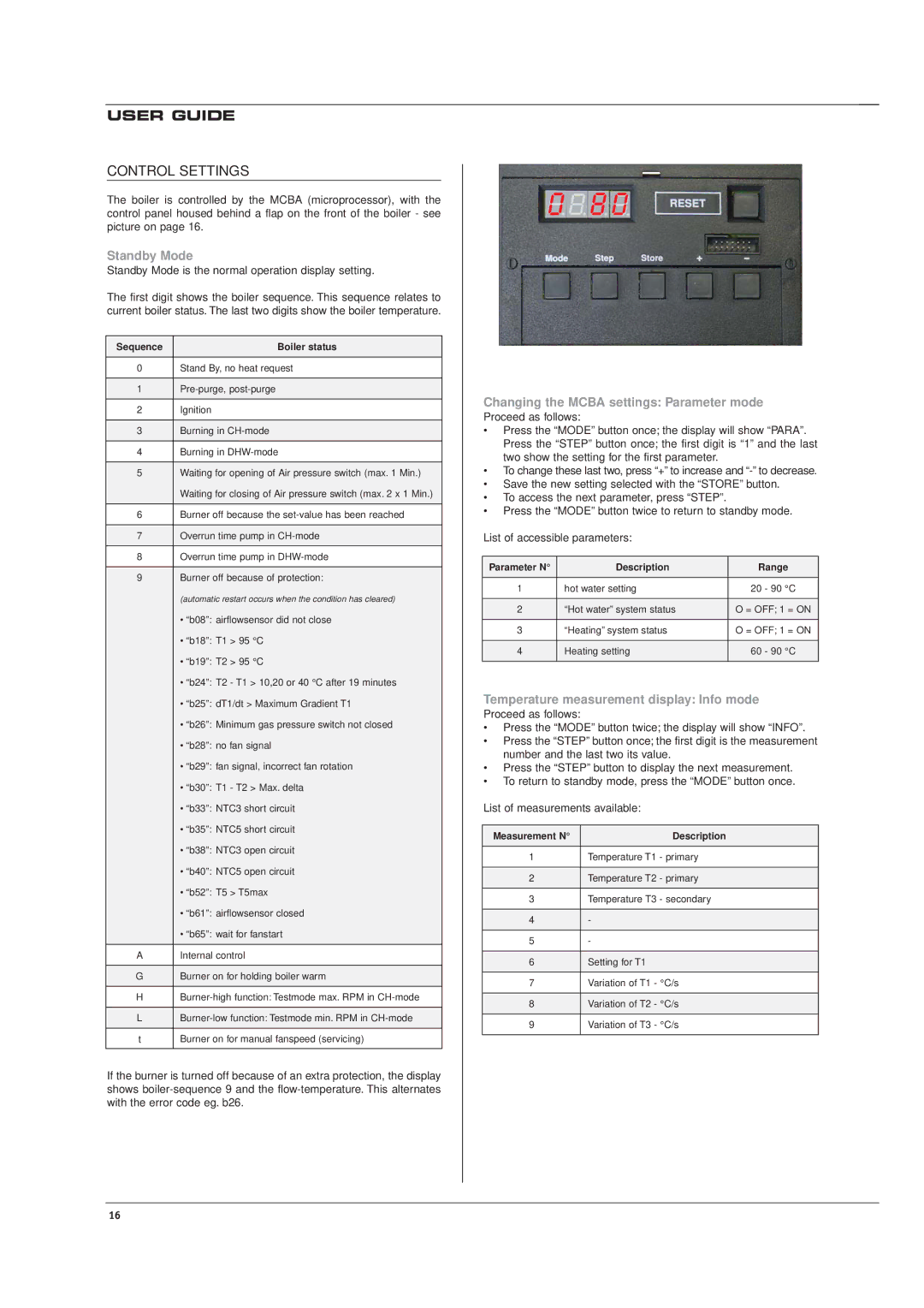 Casablanca Fan Company HM 71, HM 101 manual Control Settings, Standby Mode, Changing the Mcba settings Parameter mode 