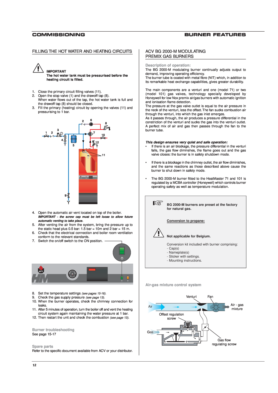 Casablanca Fan Company HM 71 Commissioning, Burner Features, Description of operation, Air-gas mixture control system 