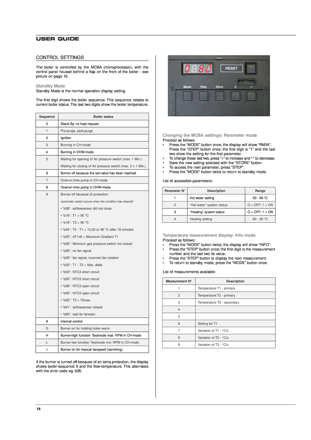 Casablanca Fan Company HM 71, HM 101 User Guide, Control Settings, Standby Mode, Changing the MCBA settings Parameter mode 