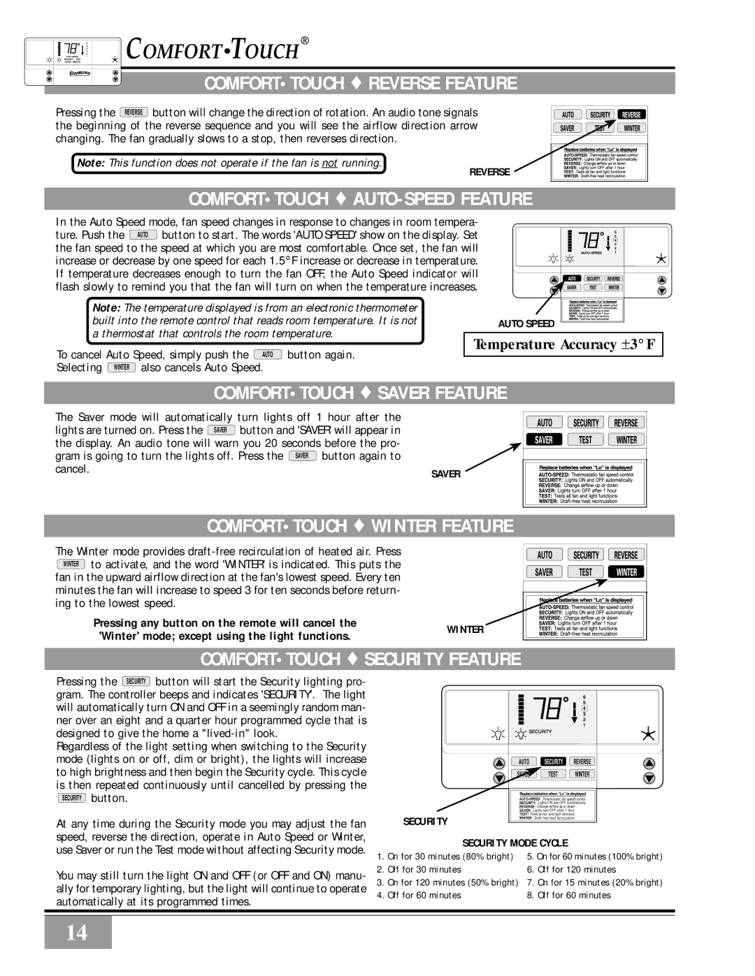 Casablanca Fan Company Metropolitan manual Comforttouch Reverse Feature, Comforttouch AUTO-SPEED Feature 