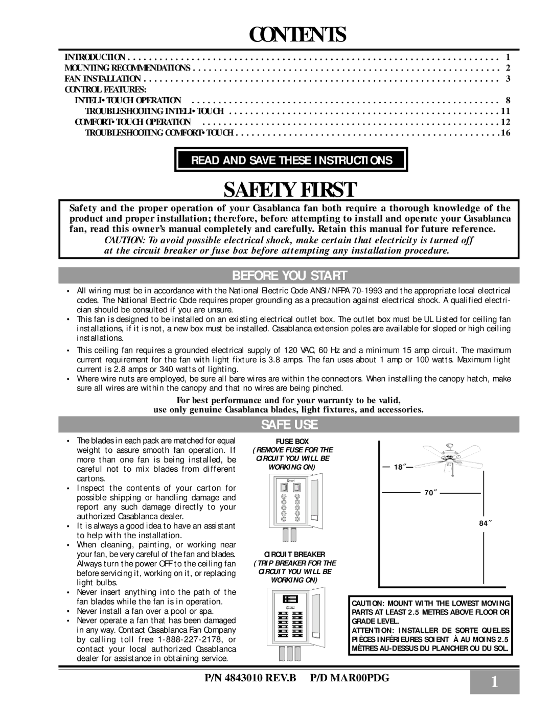 Casablanca Fan Company Metropolitan manual Safety First 