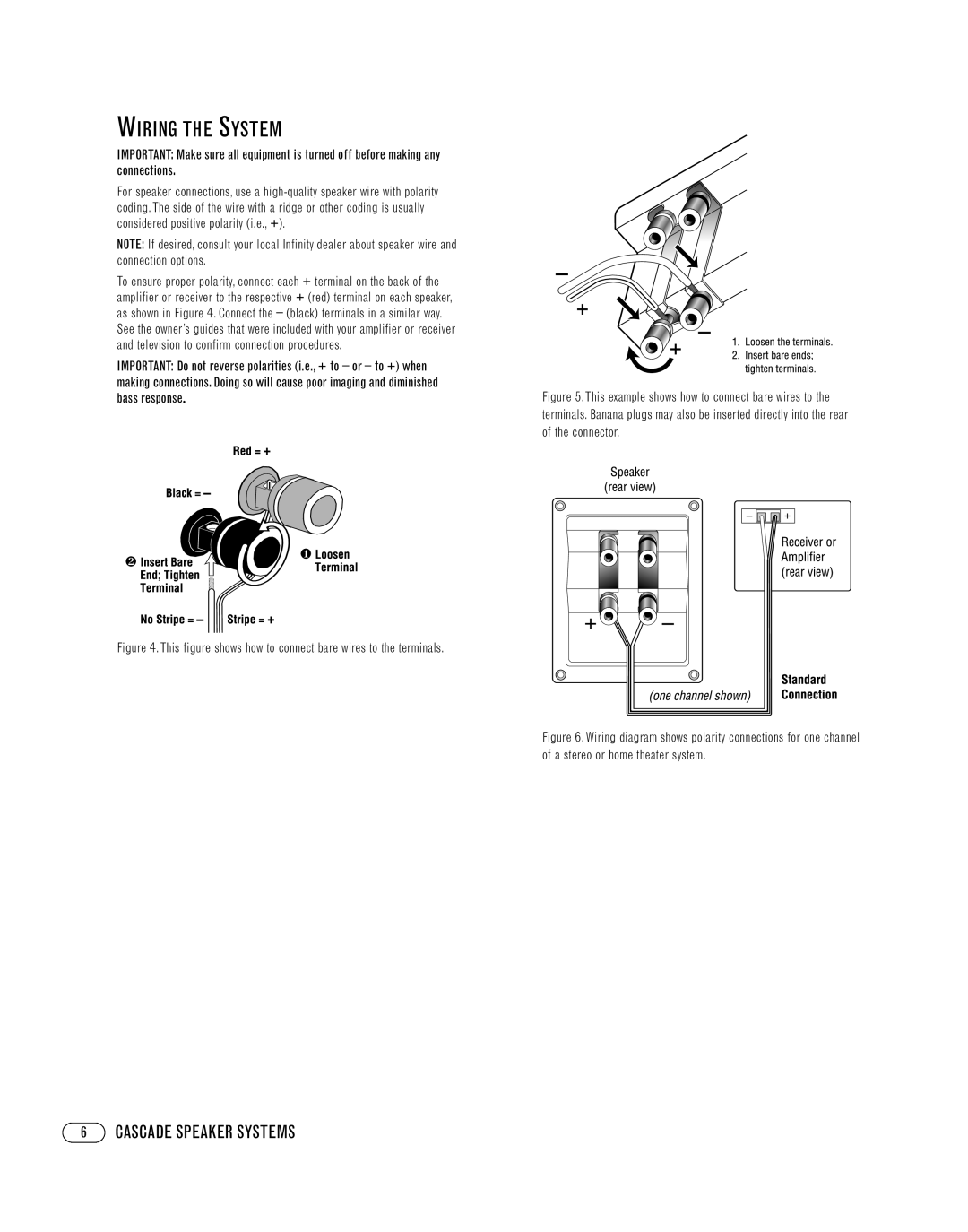 Cascade 3V, 9, 7, 3C manual Wiring the System, This figure shows how to connect bare wires to the terminals 