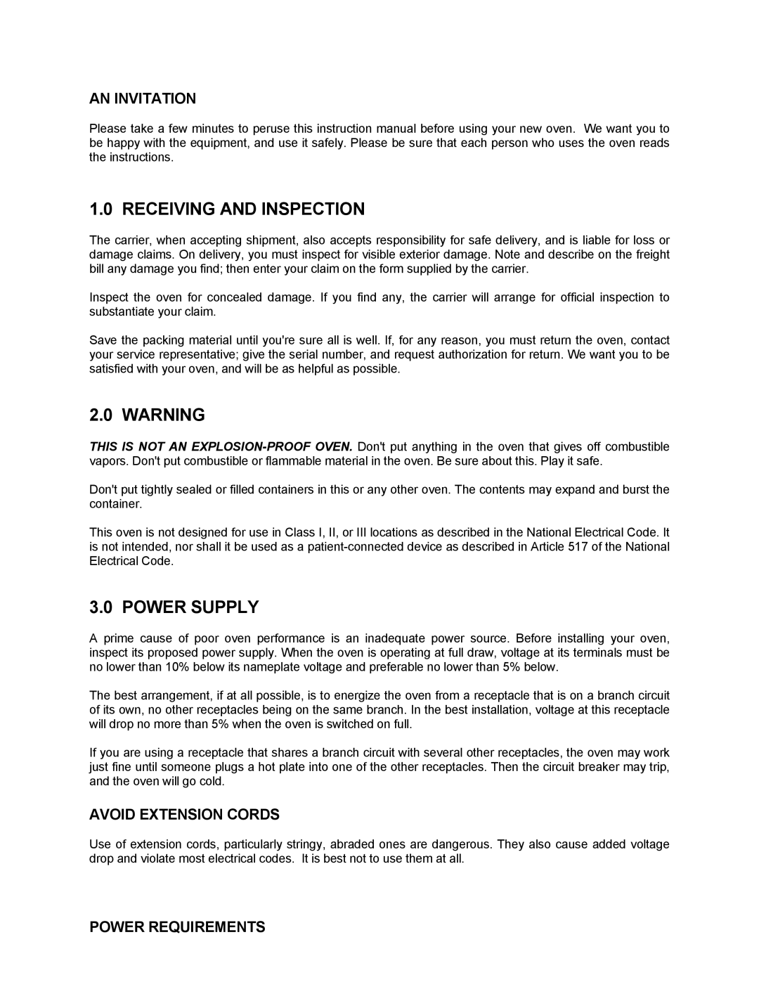 Cascade TVO-1, TVO-5 manual Receiving and Inspection, Power Supply, AN Invitation, Avoid Extension Cords, Power Requirements 