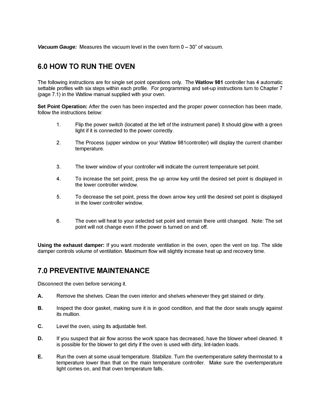 Cascade TVO-5, TFO-5, TFO-10, TVO-1, TVO-2, TFO-3, TFO-28 manual HOW to RUN the Oven, Preventive Maintenance 