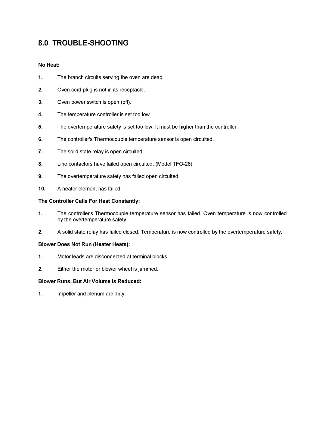 Cascade TFO-3, TVO-5, TFO-5, TFO-10, TVO-1, TVO-2, TFO-28 manual Trouble-Shooting, No Heat 