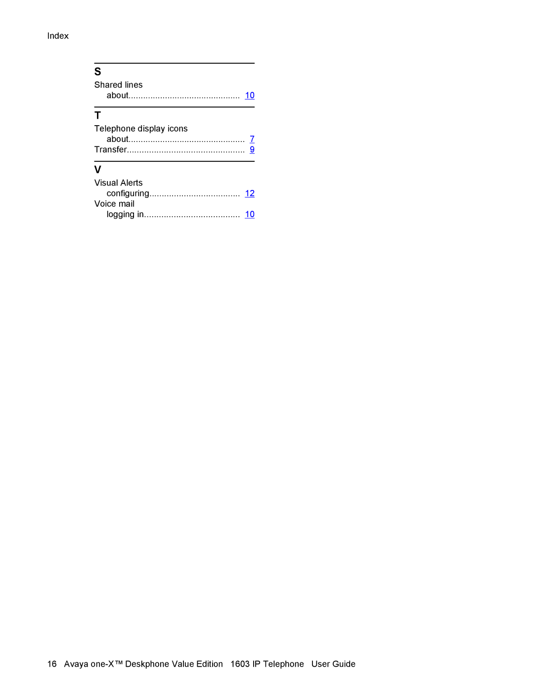 Casio 1603SW manual Index Shared lines 