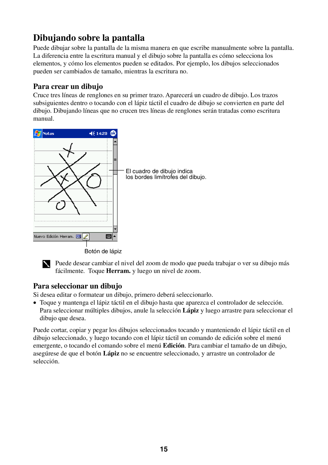 Casio 2002 manual Dibujando sobre la pantalla, Para crear un dibujo, Para seleccionar un dibujo 