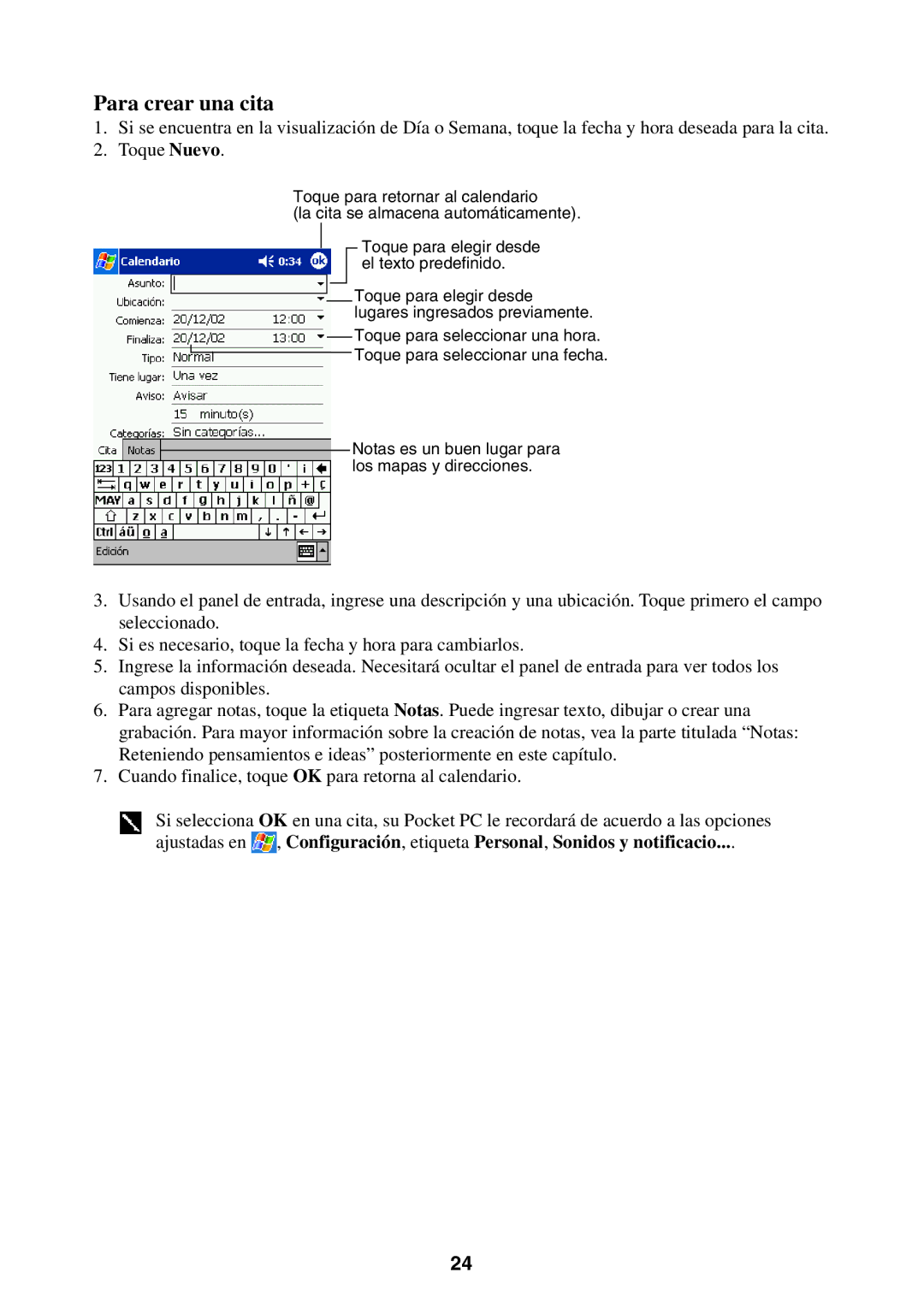 Casio 2002 manual Para crear una cita 