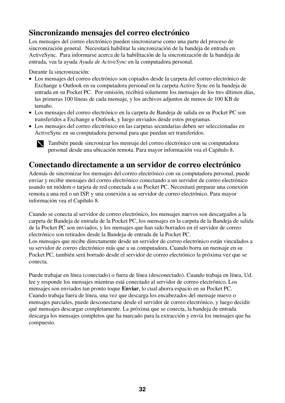 Casio 2002 Sincronizando mensajes del correo electrónico, Conectando directamente a un servidor de correo electrónico 