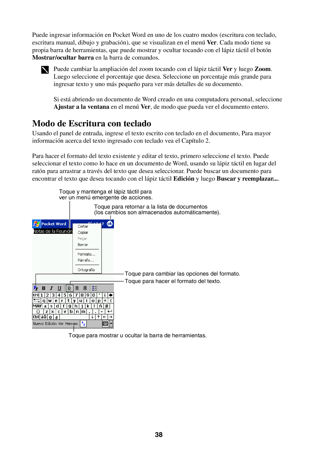 Casio 2002 manual Modo de Escritura con teclado 