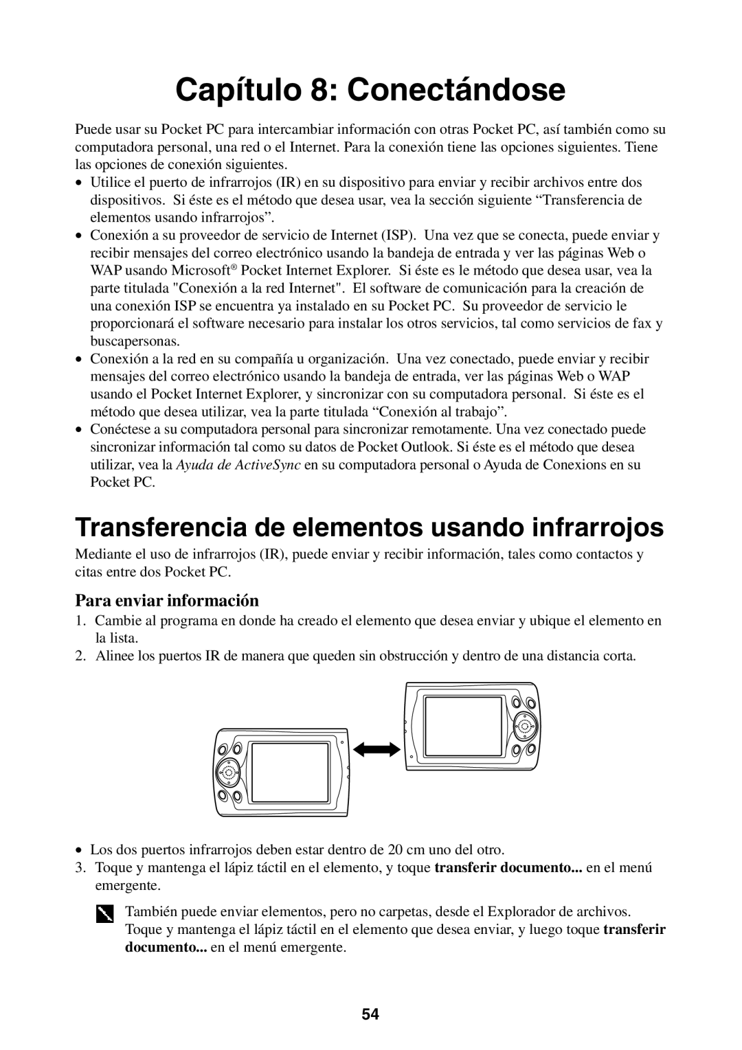 Casio 2002 manual Capítulo 8 Conectándose, Transferencia de elementos usando infrarrojos, Para enviar información 