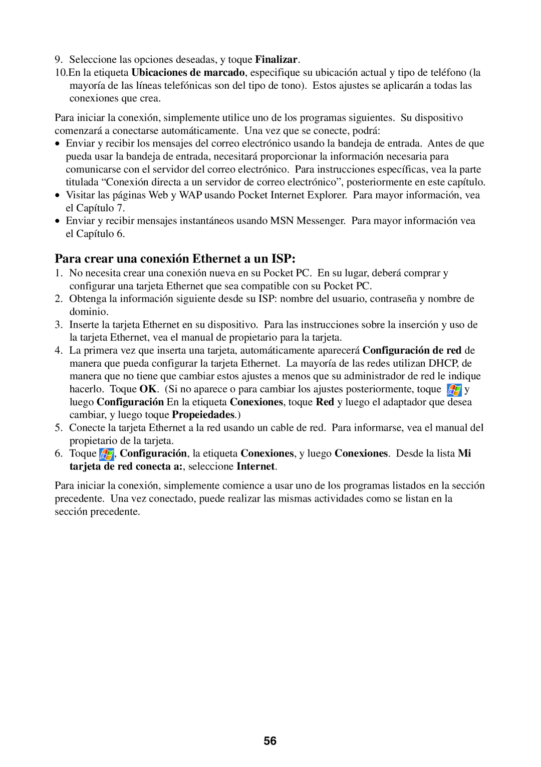 Casio 2002 manual Para crear una conexión Ethernet a un ISP 