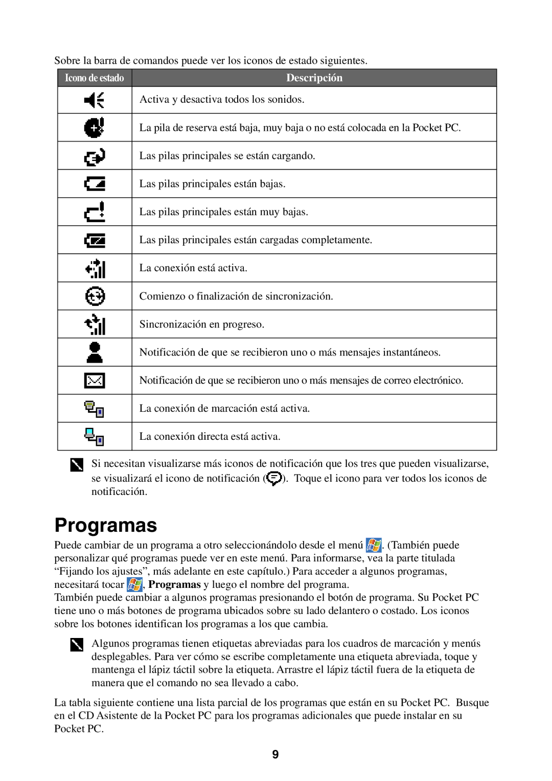 Casio 2002 manual Programas, Descripción 