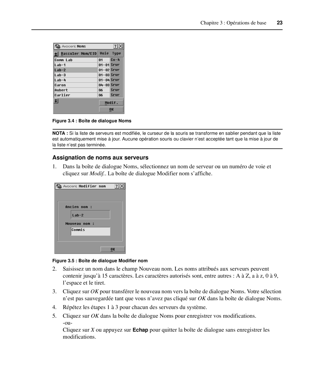 Casio 2015 manual Assignation de noms aux serveurs, Boîte de dialogue Noms 