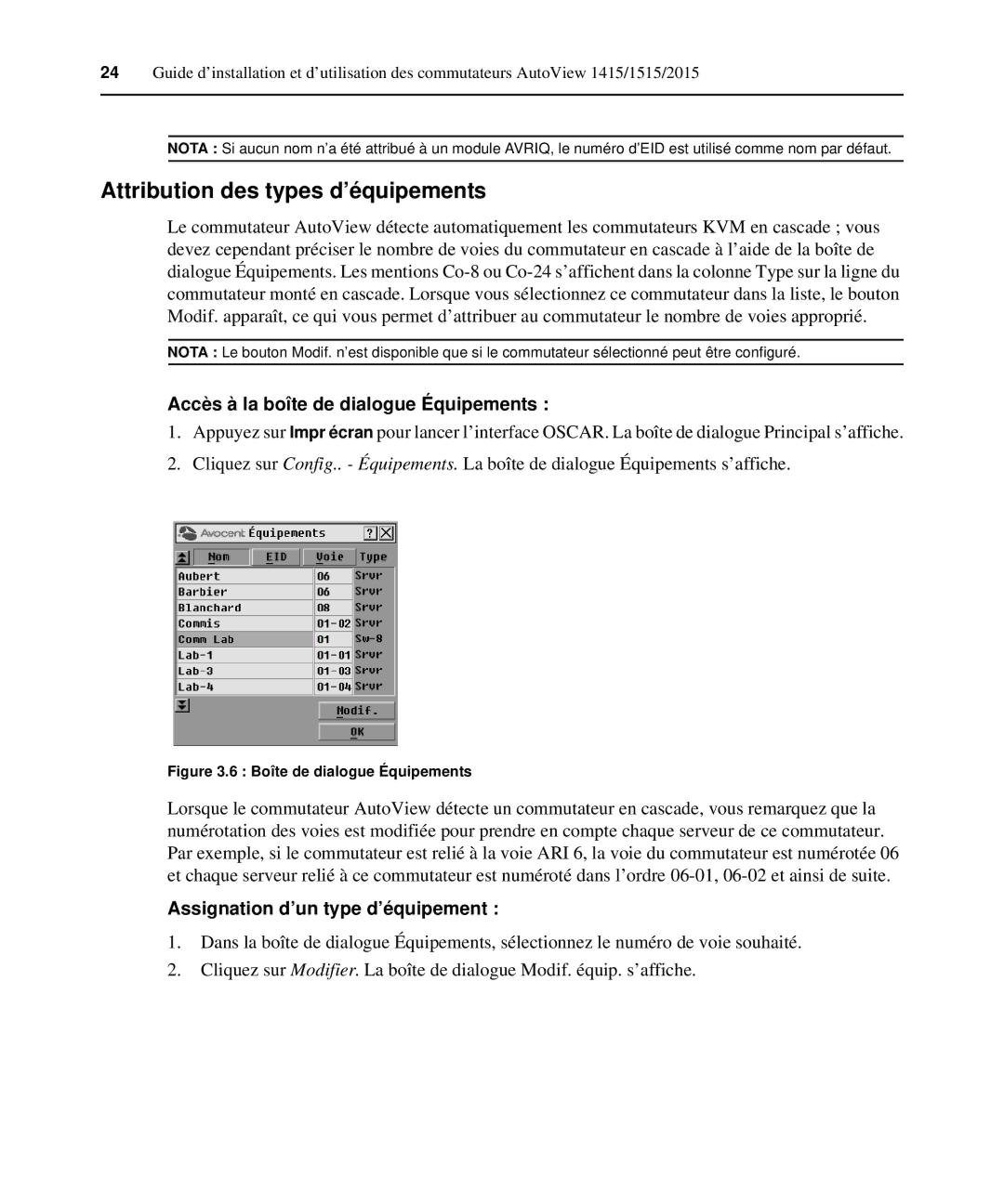 Casio 2015 manual Attribution des types d’équipements, Accès à la boîte de dialogue Équipements 