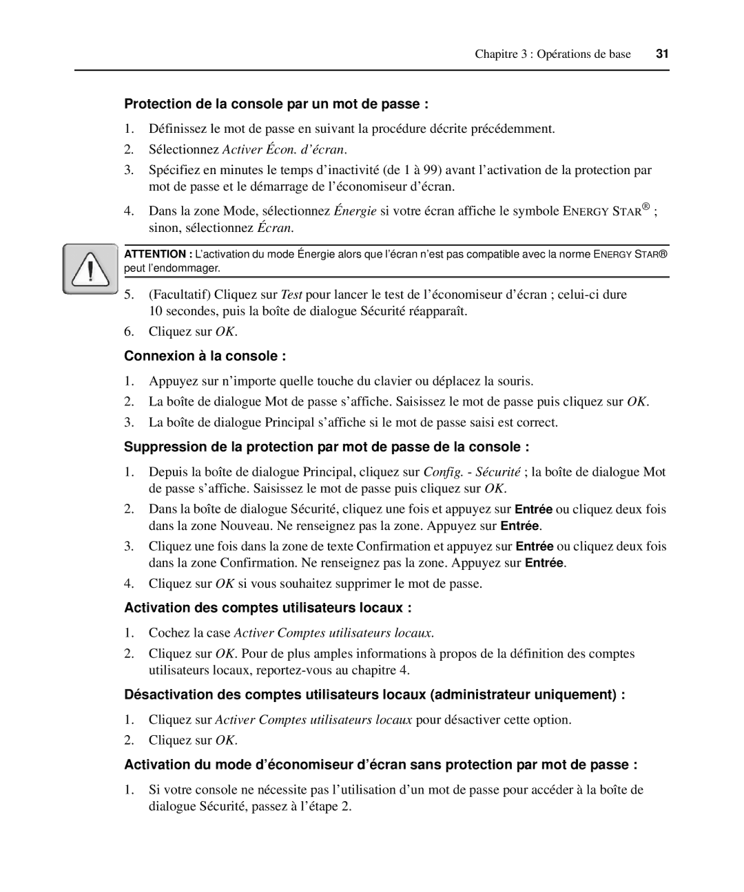 Casio 2015 manual Protection de la console par un mot de passe, Connexion à la console 