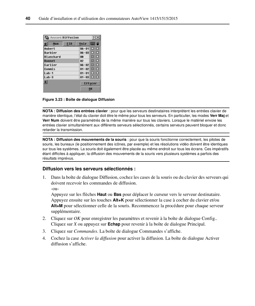 Casio 2015 manual Diffusion vers les serveurs sélectionnés, 23 Boîte de dialogue Diffusion 