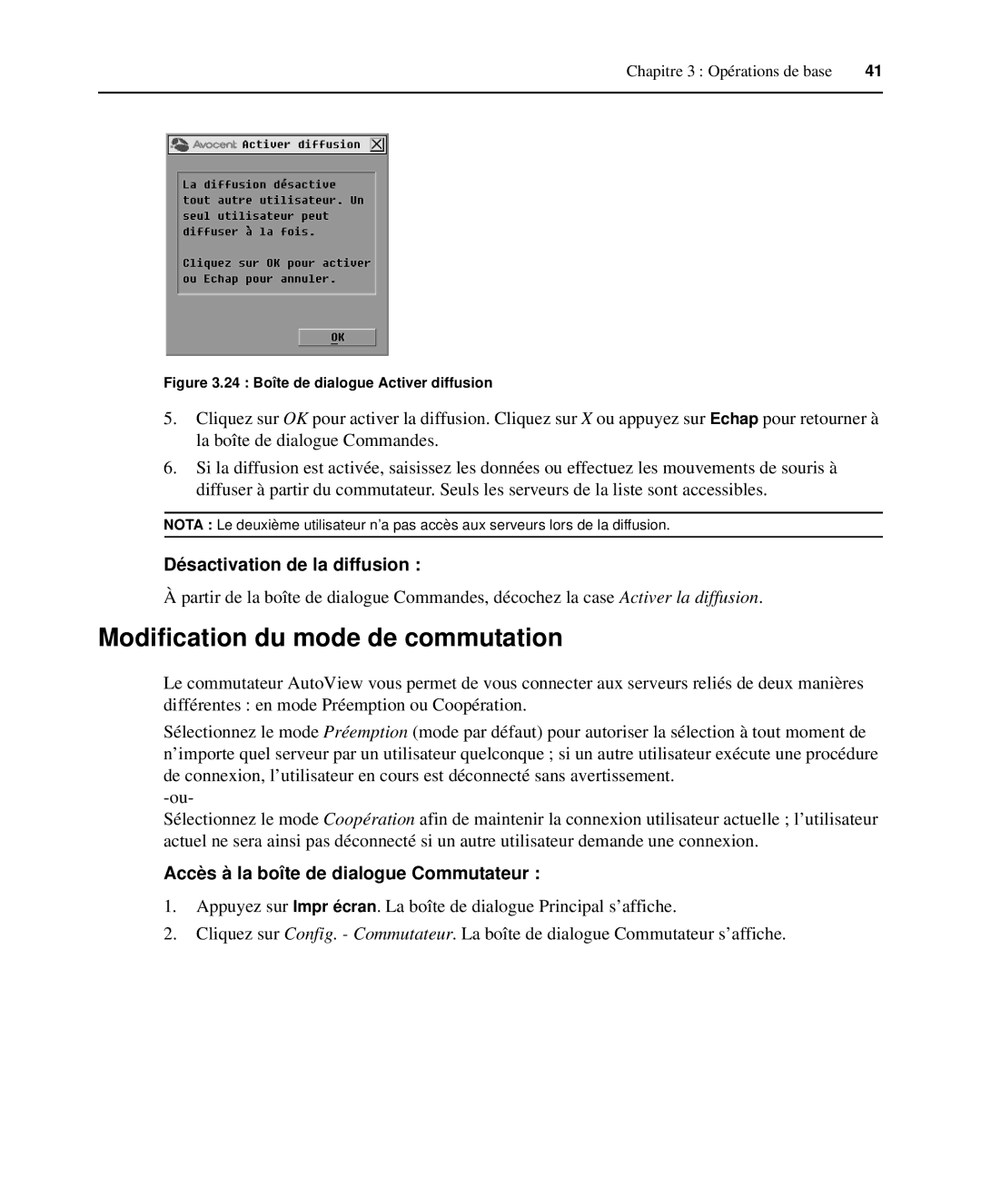 Casio 2015 Modification du mode de commutation, Désactivation de la diffusion, Accès à la boîte de dialogue Commutateur 