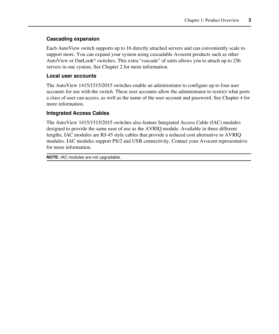 Casio 2015 manual Cascading expansion, Local user accounts, Integrated Access Cables 