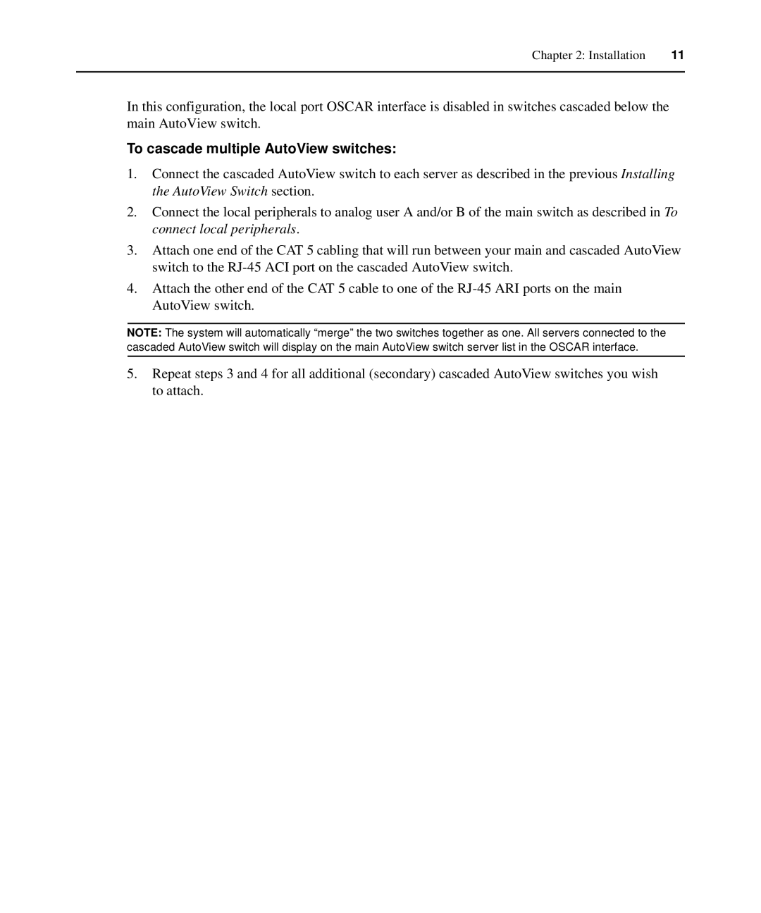 Casio 2015 manual To cascade multiple AutoView switches 