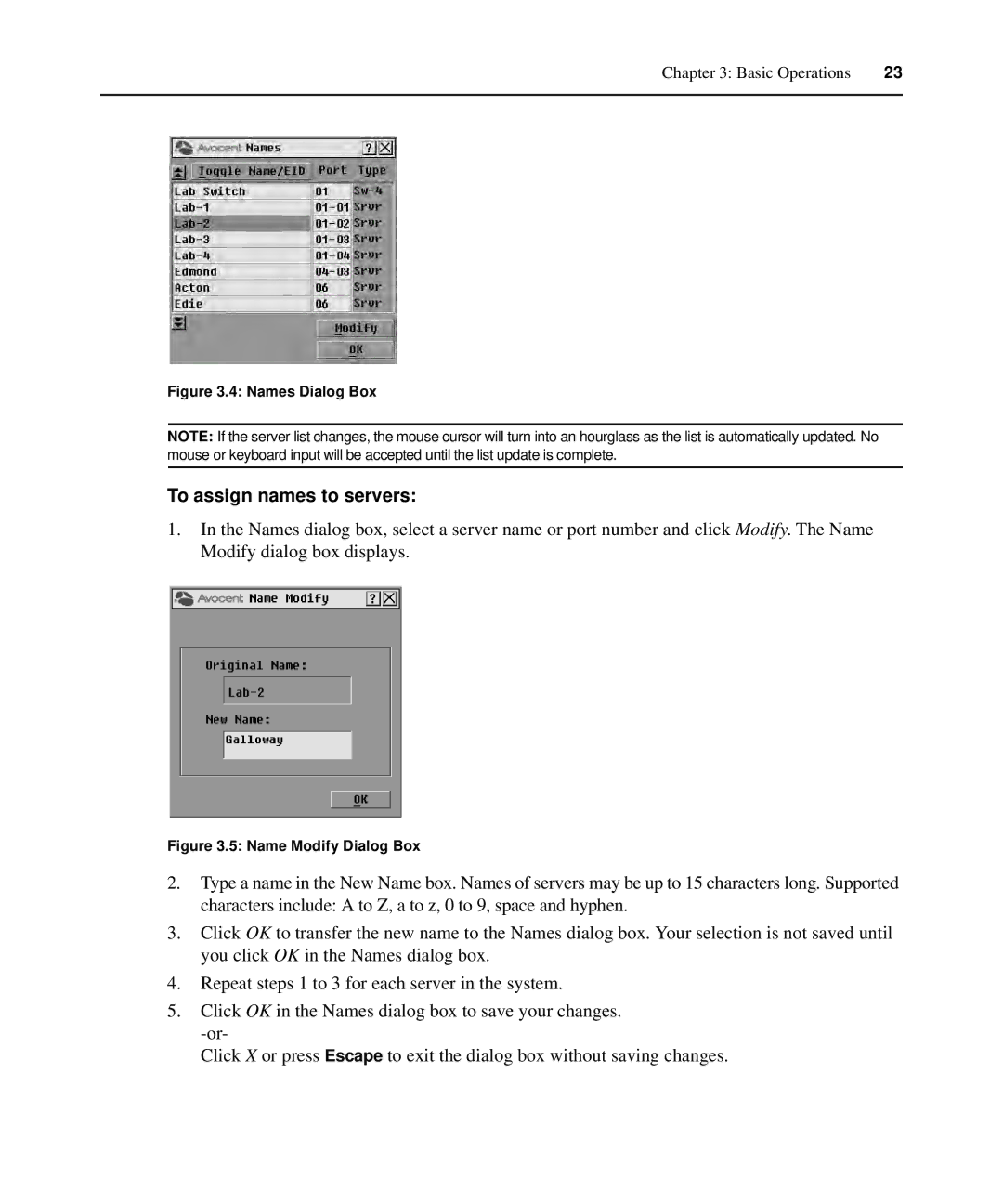 Casio 2015 manual To assign names to servers, Names Dialog Box 